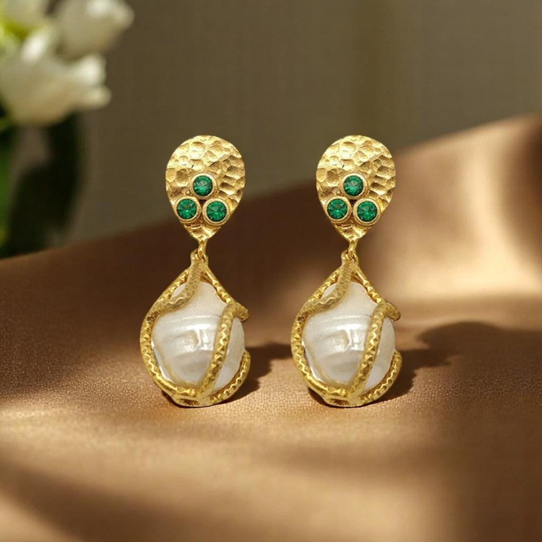 Aurora Fancy Pearl Cage Gold Earrings