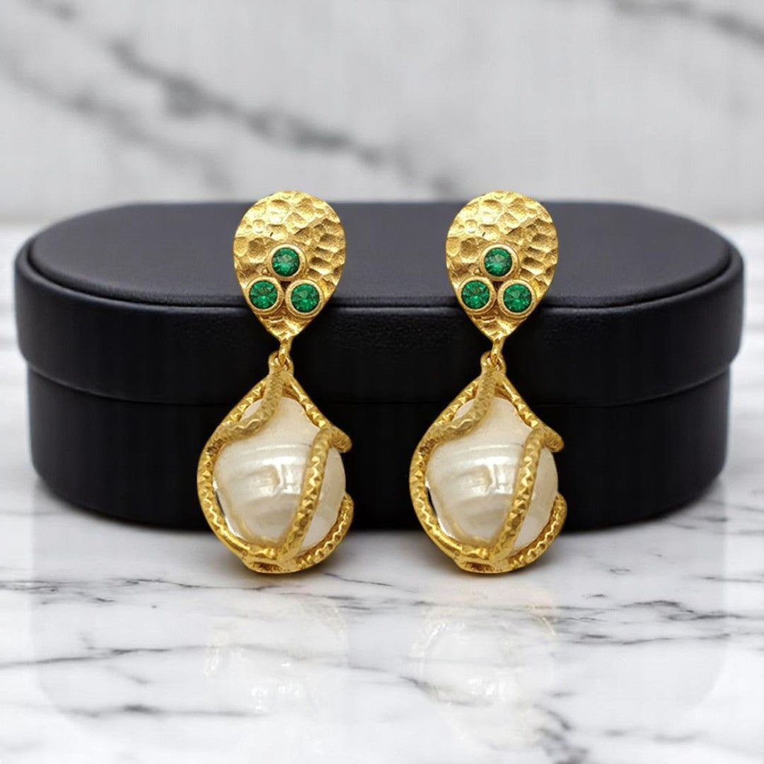 Aurora Fancy Pearl Cage Gold Earrings