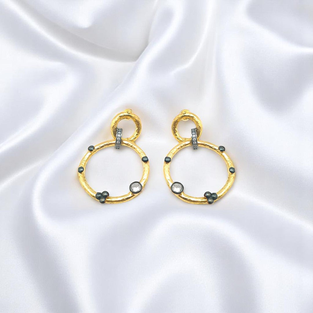 Aurora Fancy Double Circle Gold Earrings