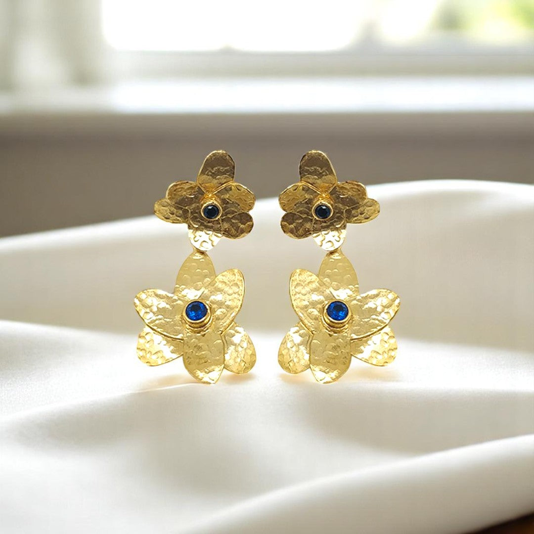 Aurora Fancy Double Flowers Gold Earrings