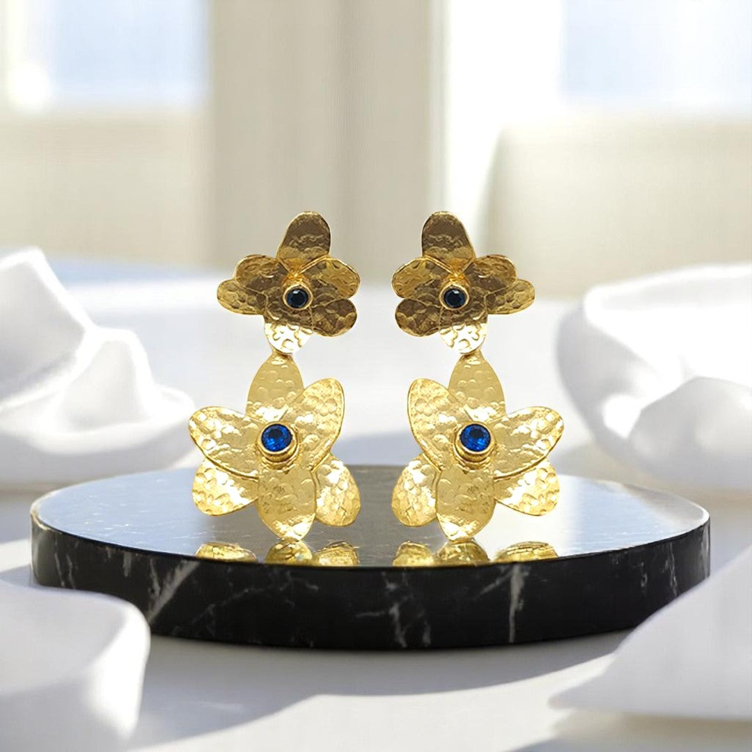 Aurora Fancy Double Flowers Gold Earrings