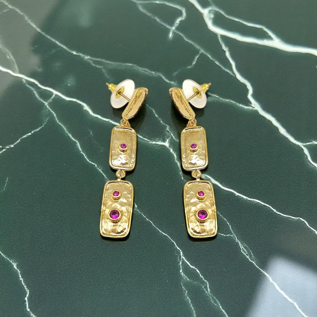 Aurora Fancy Triple Rectangle Gold Earrings