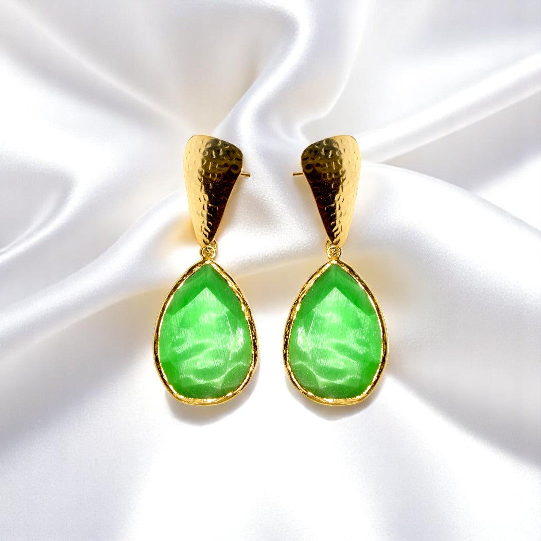 Aurora Green Funnel Gold Earrings