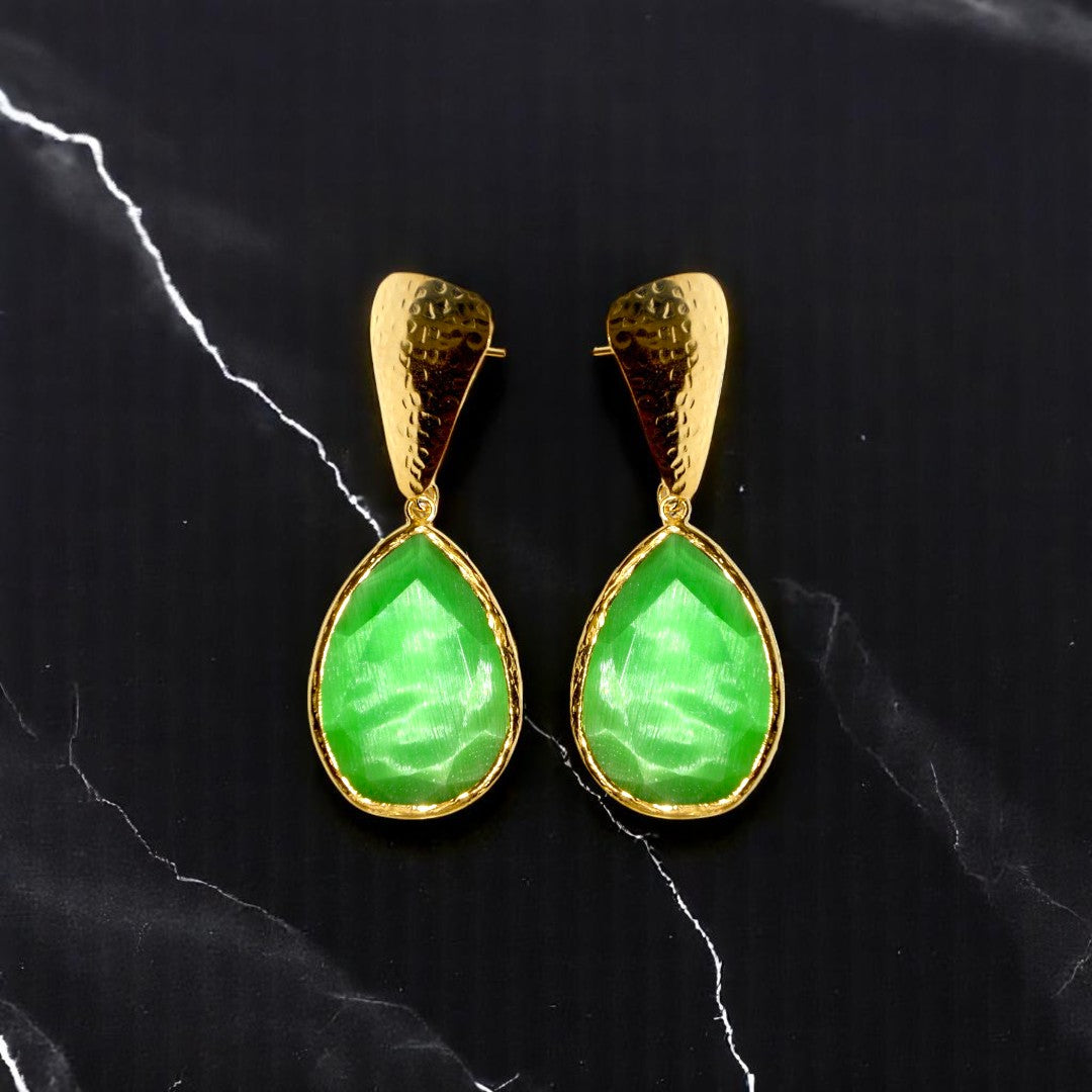 Aurora Green Funnel Gold Earrings