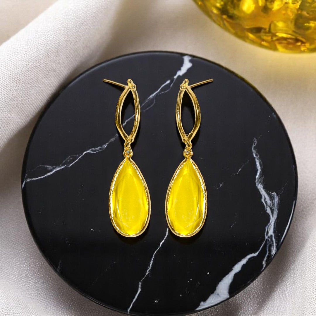 Aurora Mustard Oval Gold Earrings