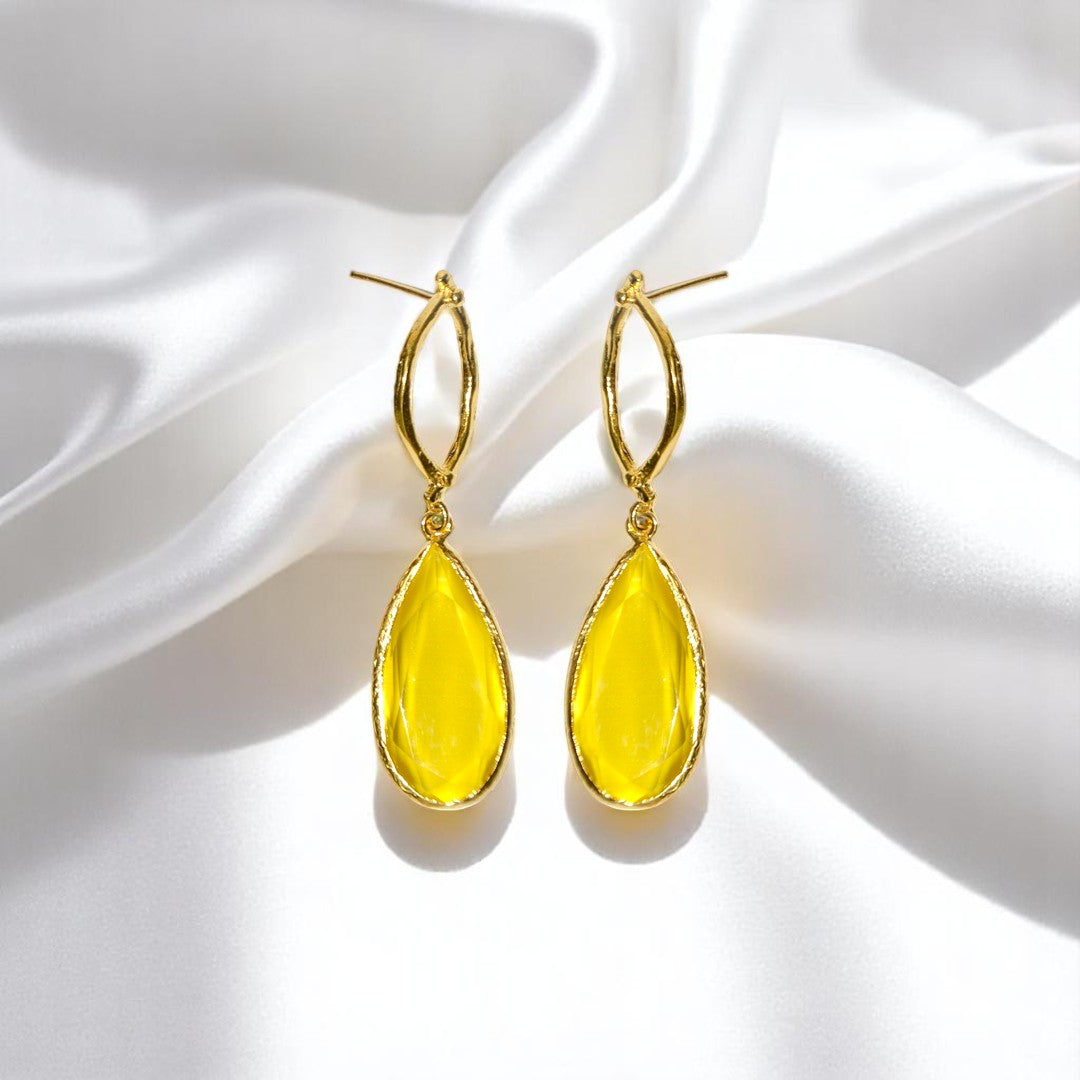 Aurora Mustard Oval Gold Earrings