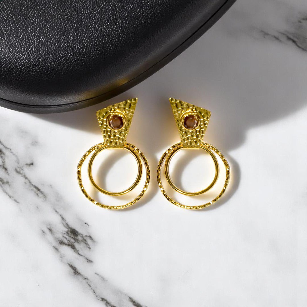 Aurora Brown Circle Gold Earrings