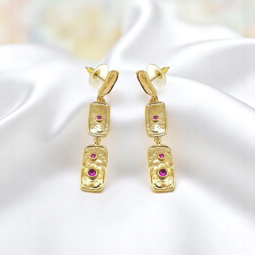 Aurora Fancy Triple Rectangle Gold Earrings