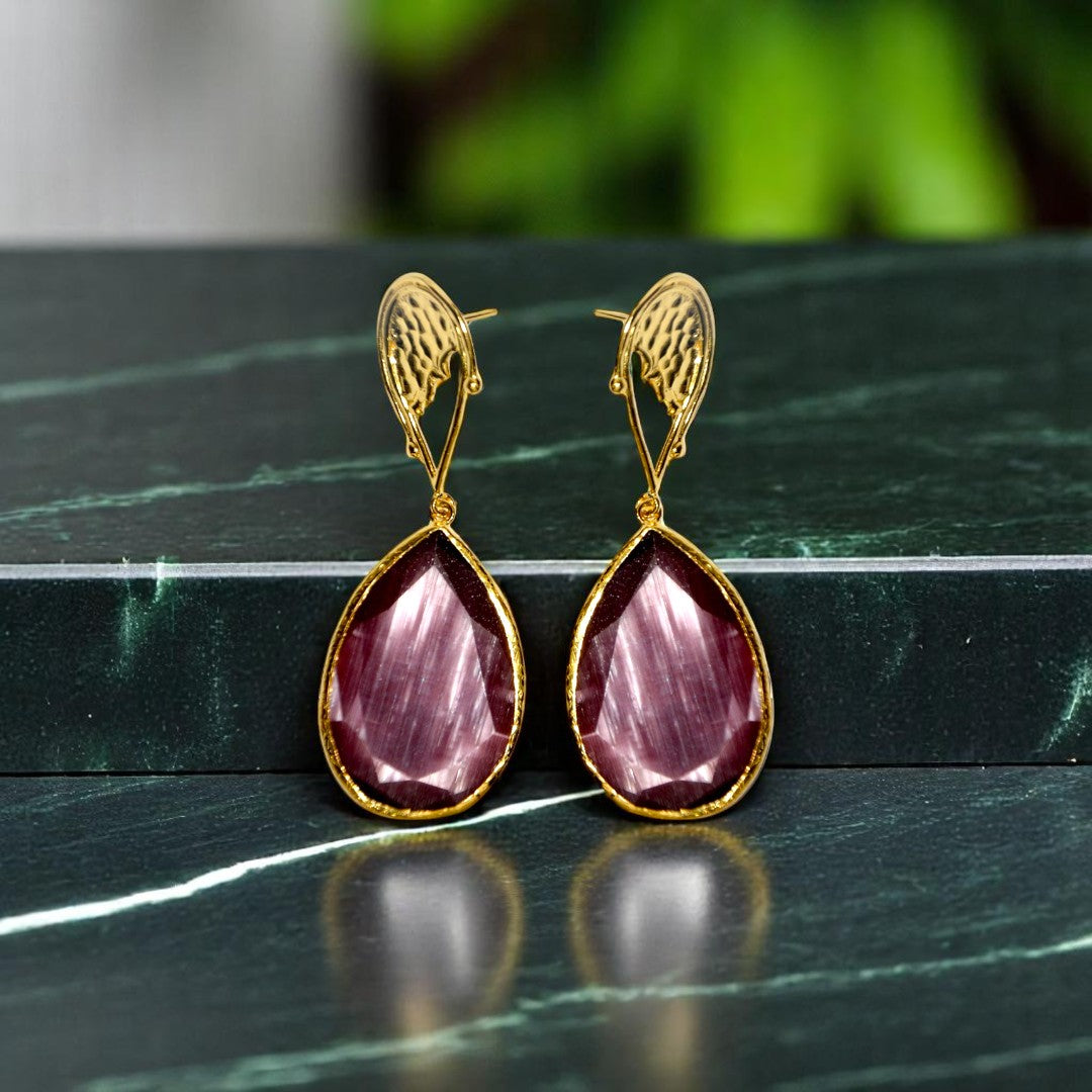 Aurora Purple Rain Drop Gold Earrings