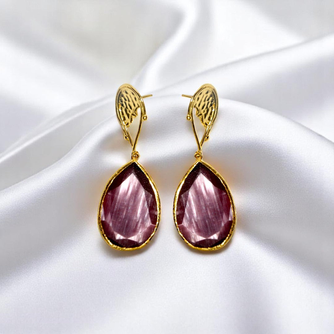 Aurora Purple Rain Drop Gold Earrings