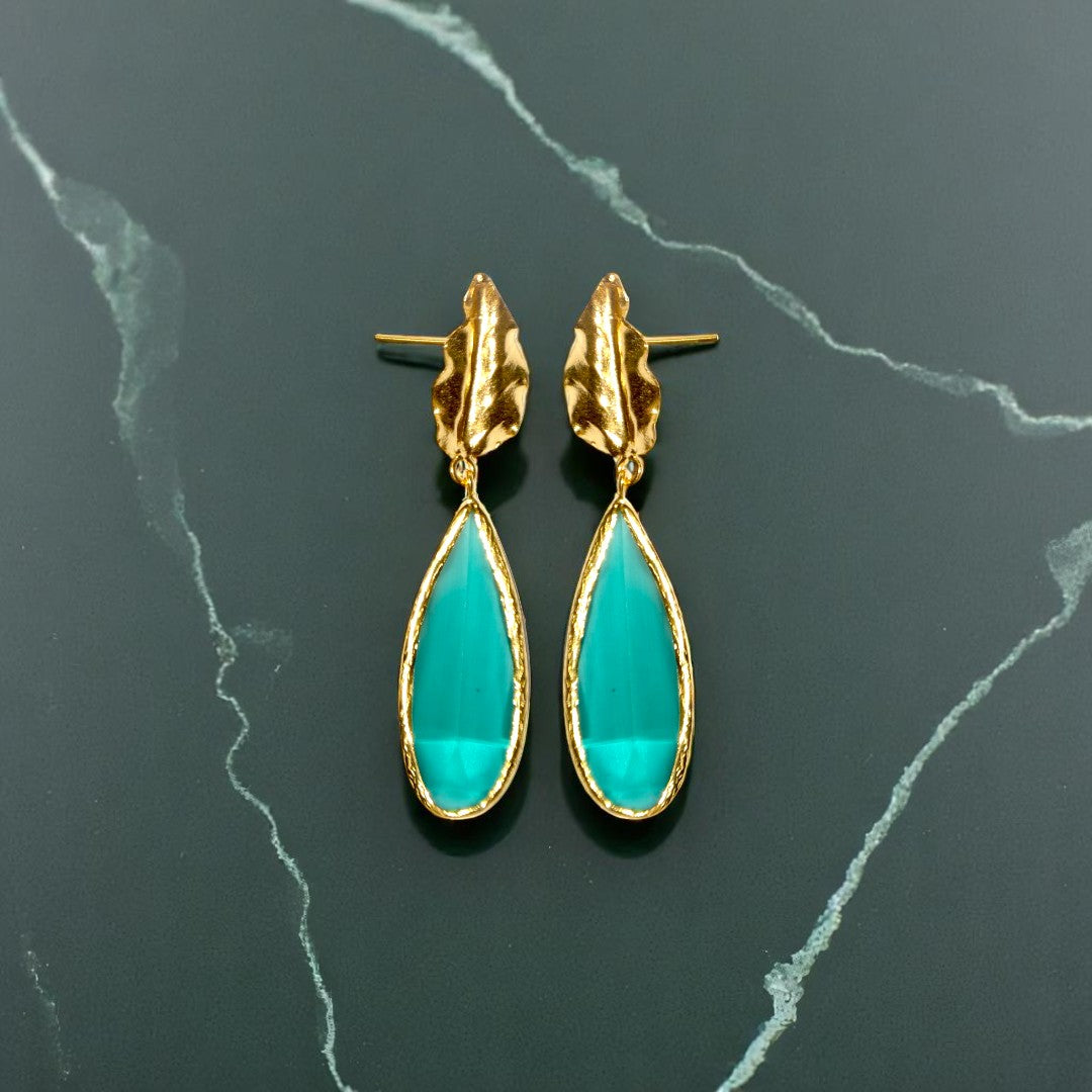 Aurora Pine Leaf Gold Earrings