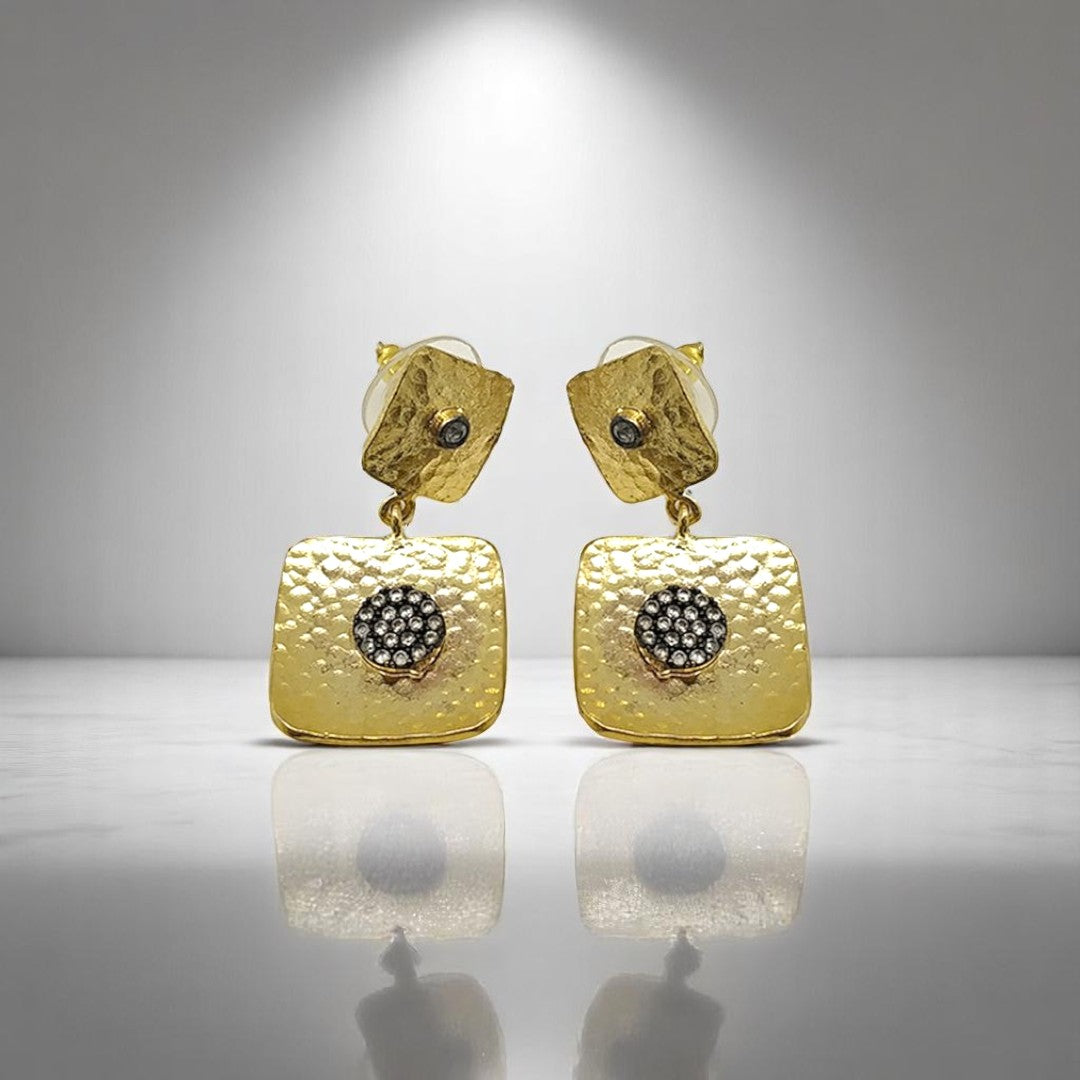 Aurora Fancy Square Gold Earrings