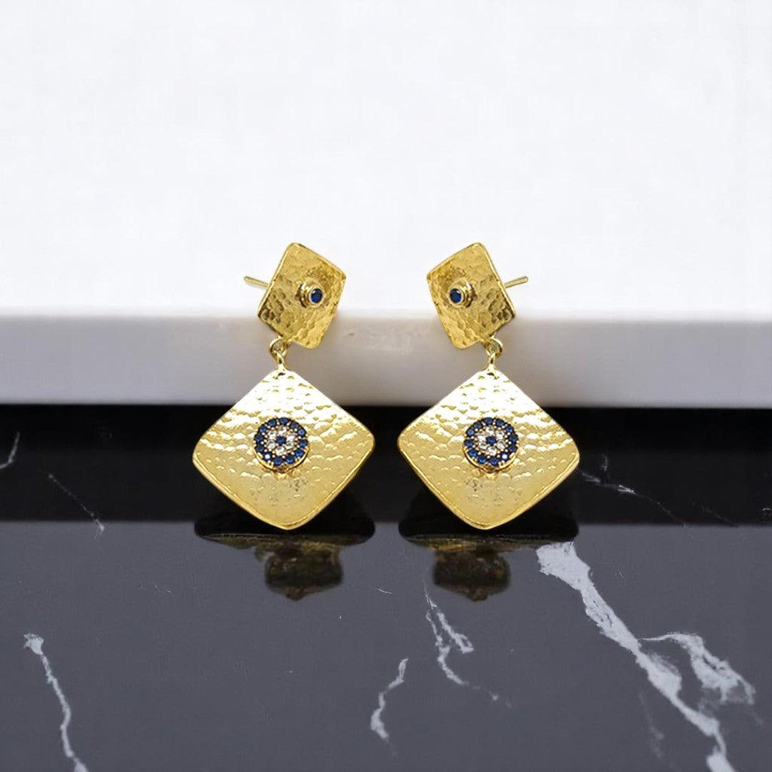 Aurora Fancy Double Square Gold Earrings