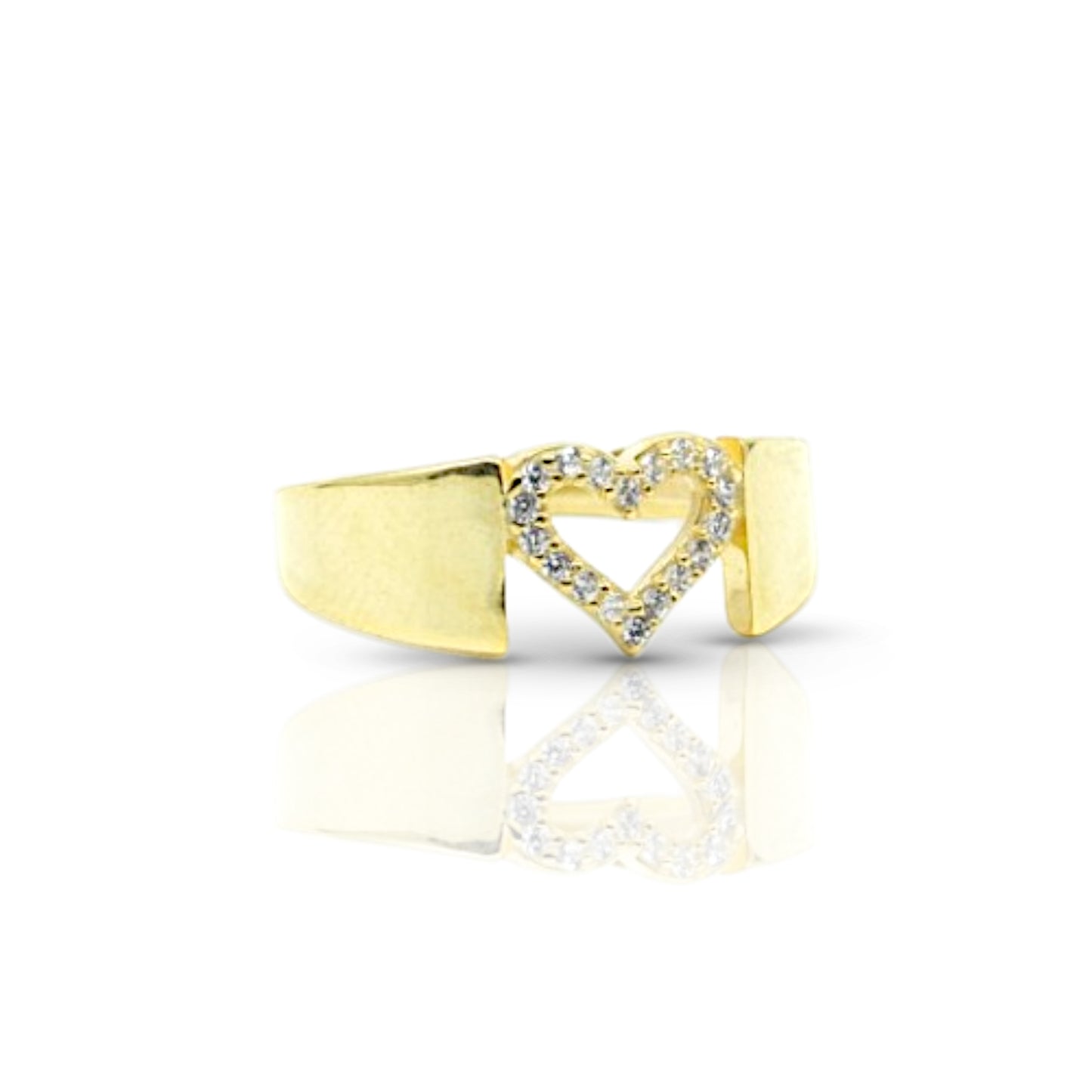Open Heart Wide Band Gold Ring