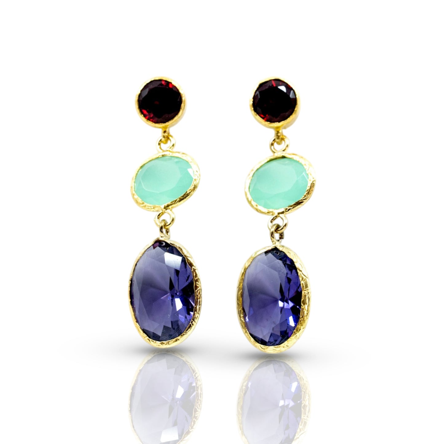 Red, Blue, Purple Three Piece Dangling Earring