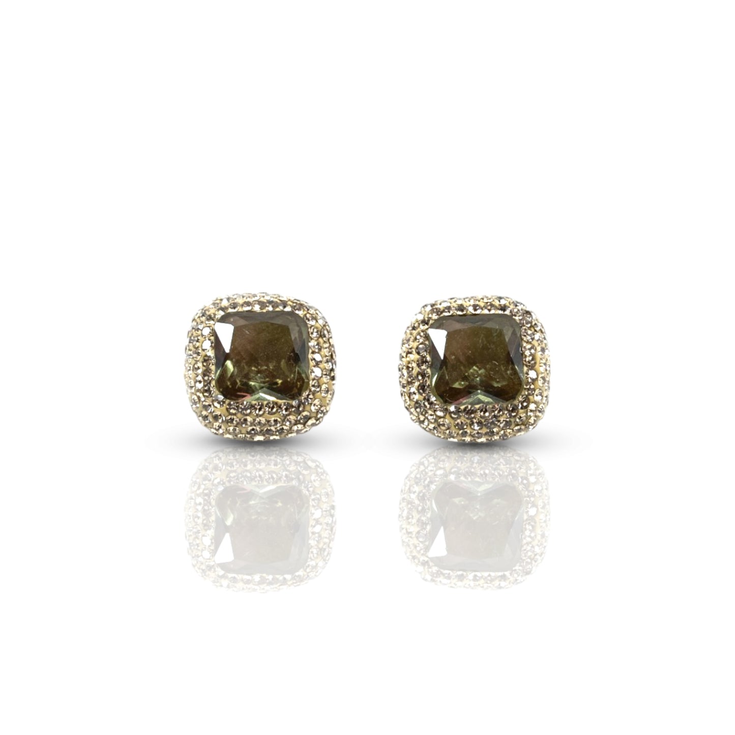 Green Stud Earring Surrounded with CZ Diamond