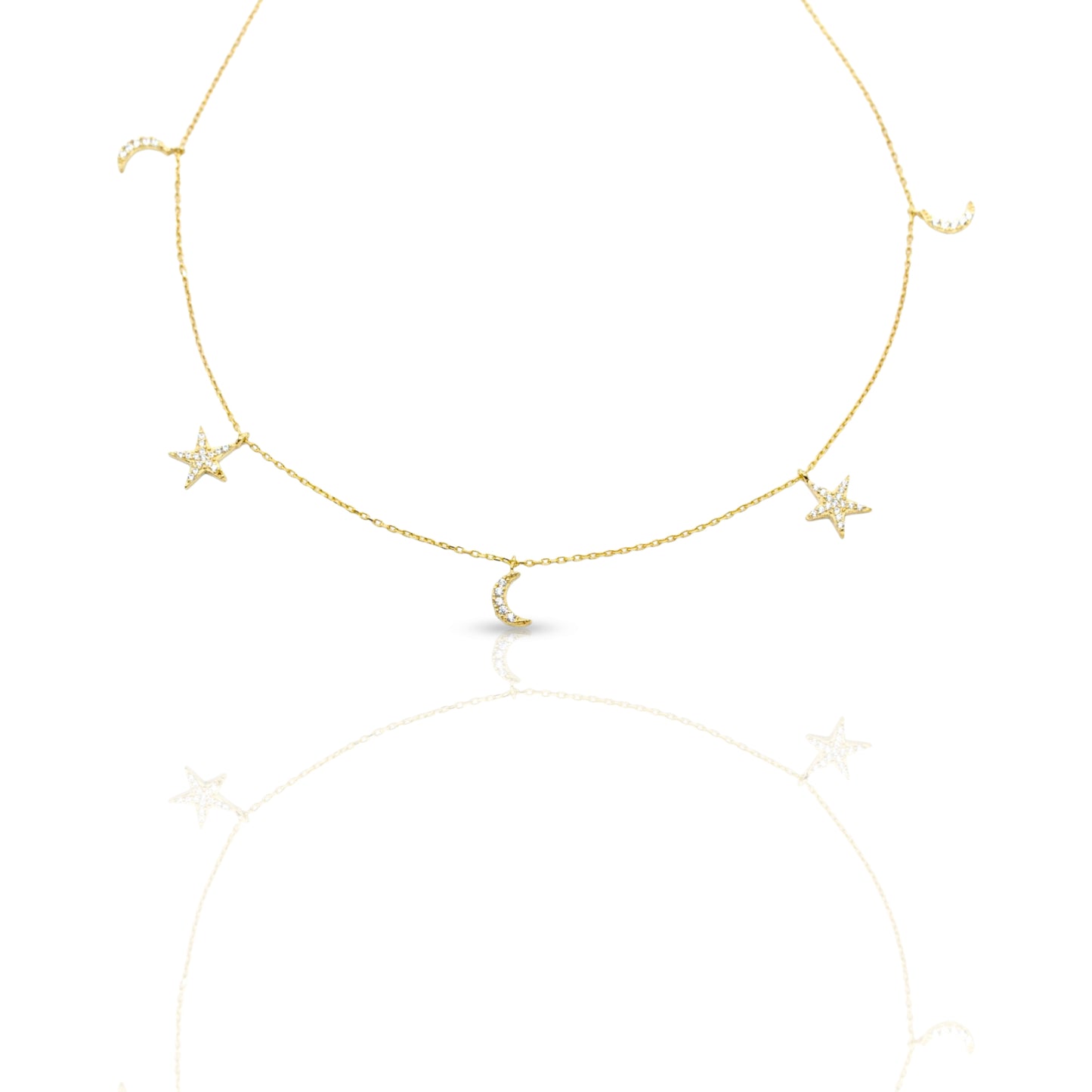 Five Charms of Moon and Star Necklace