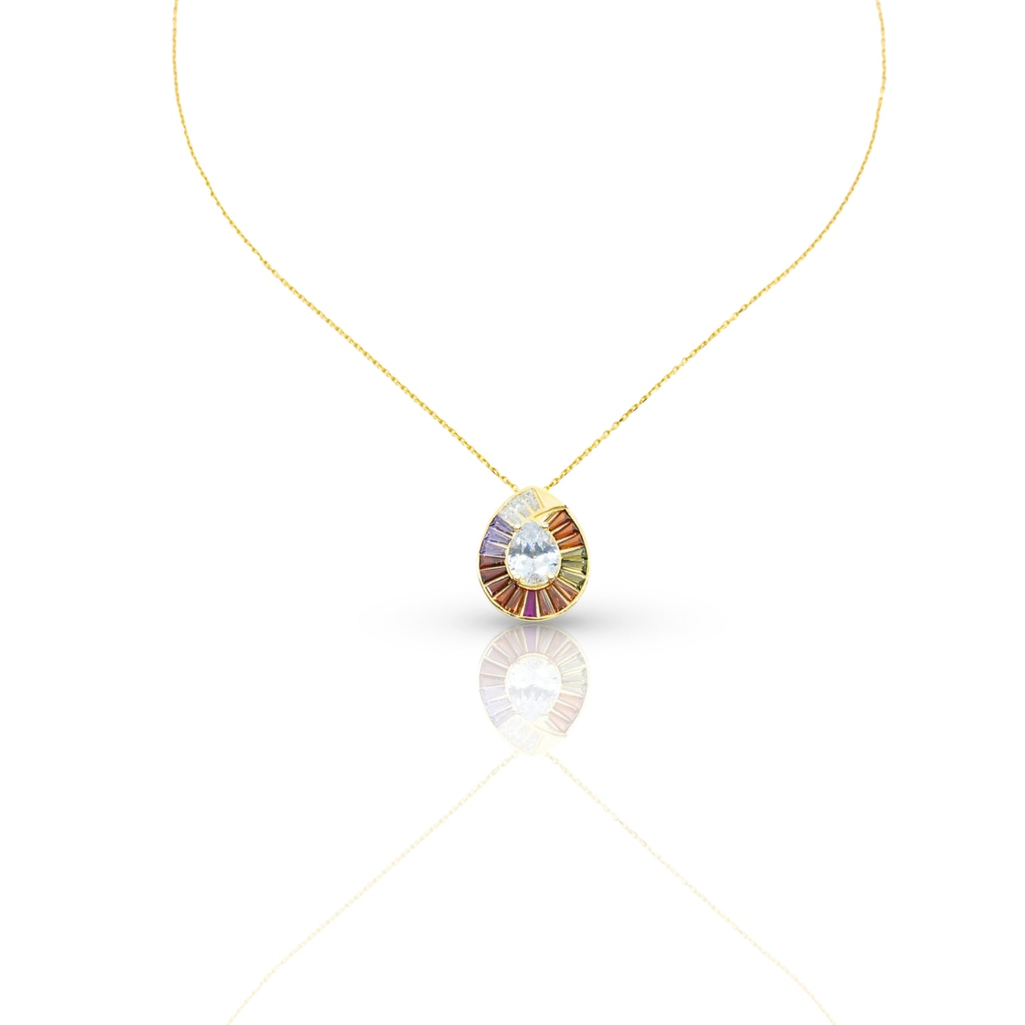 Round Sparkle Necklace with Colorful design around and CZ Diamond in the middle