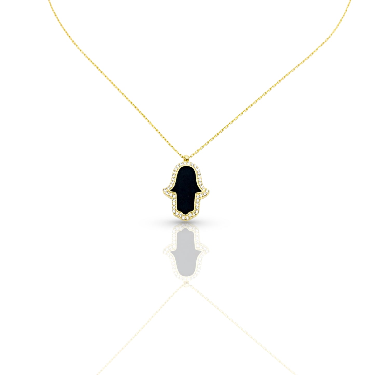 Black Enamel Hamsa Hand with surrounded with CZ Diamond Stones