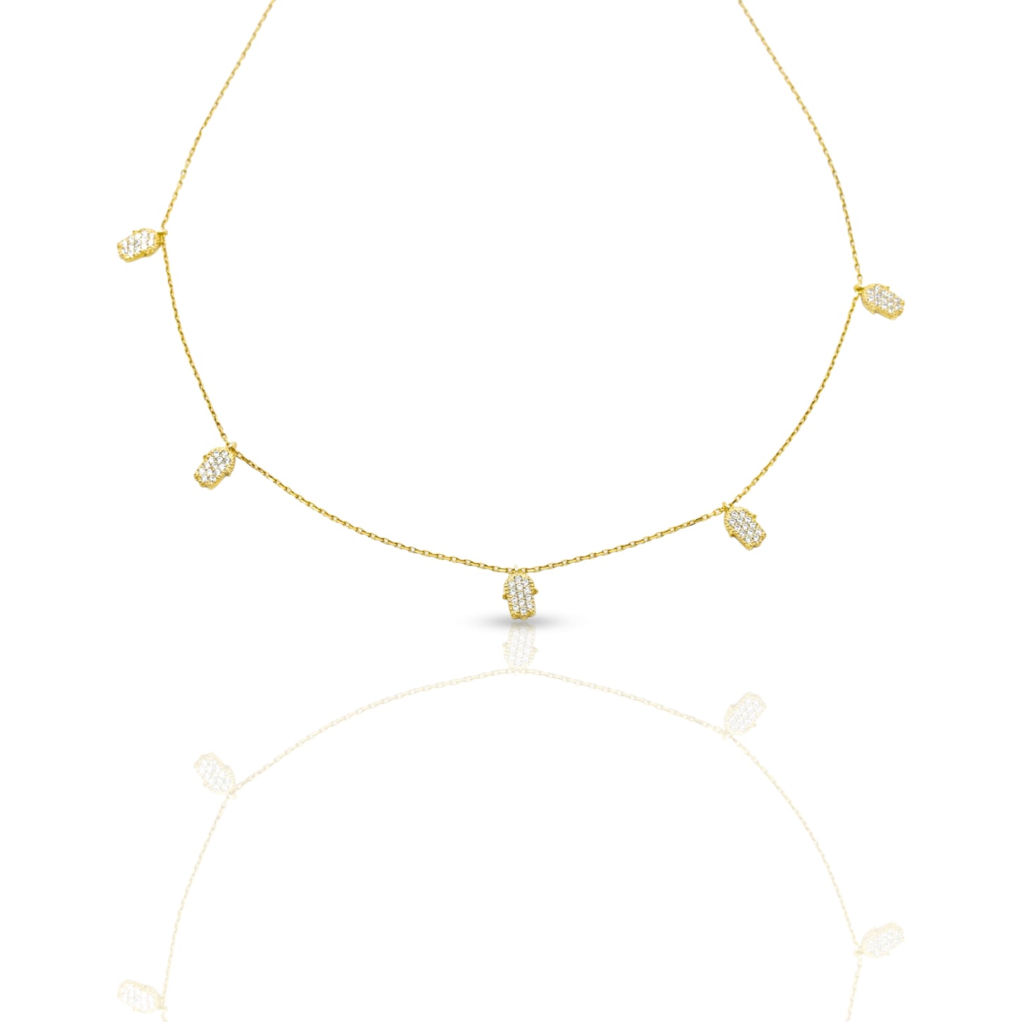 Five Tiny Gold Hamza Choker covered with CZ diamond