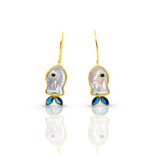 Blue and Gold Dangling Fish Earring