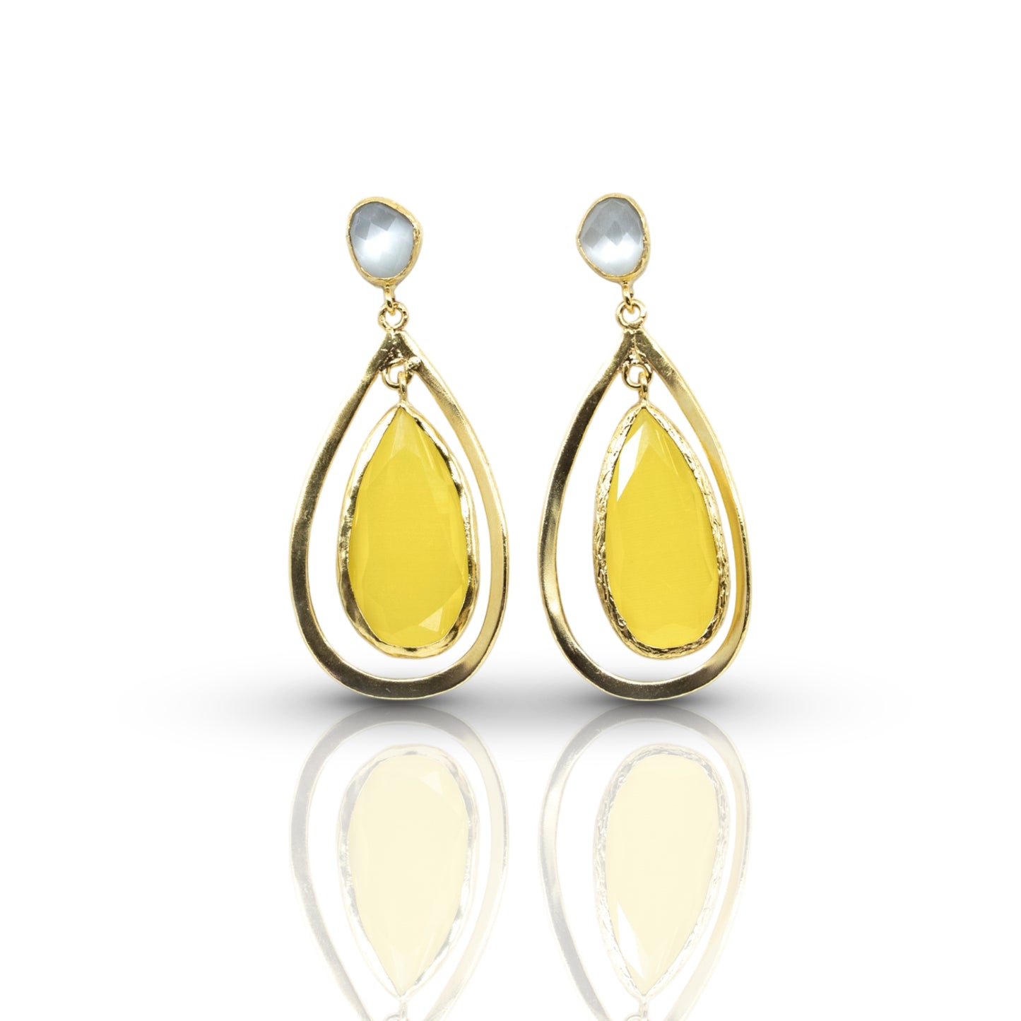 Tear Drop Dangling Earing with yellow stone