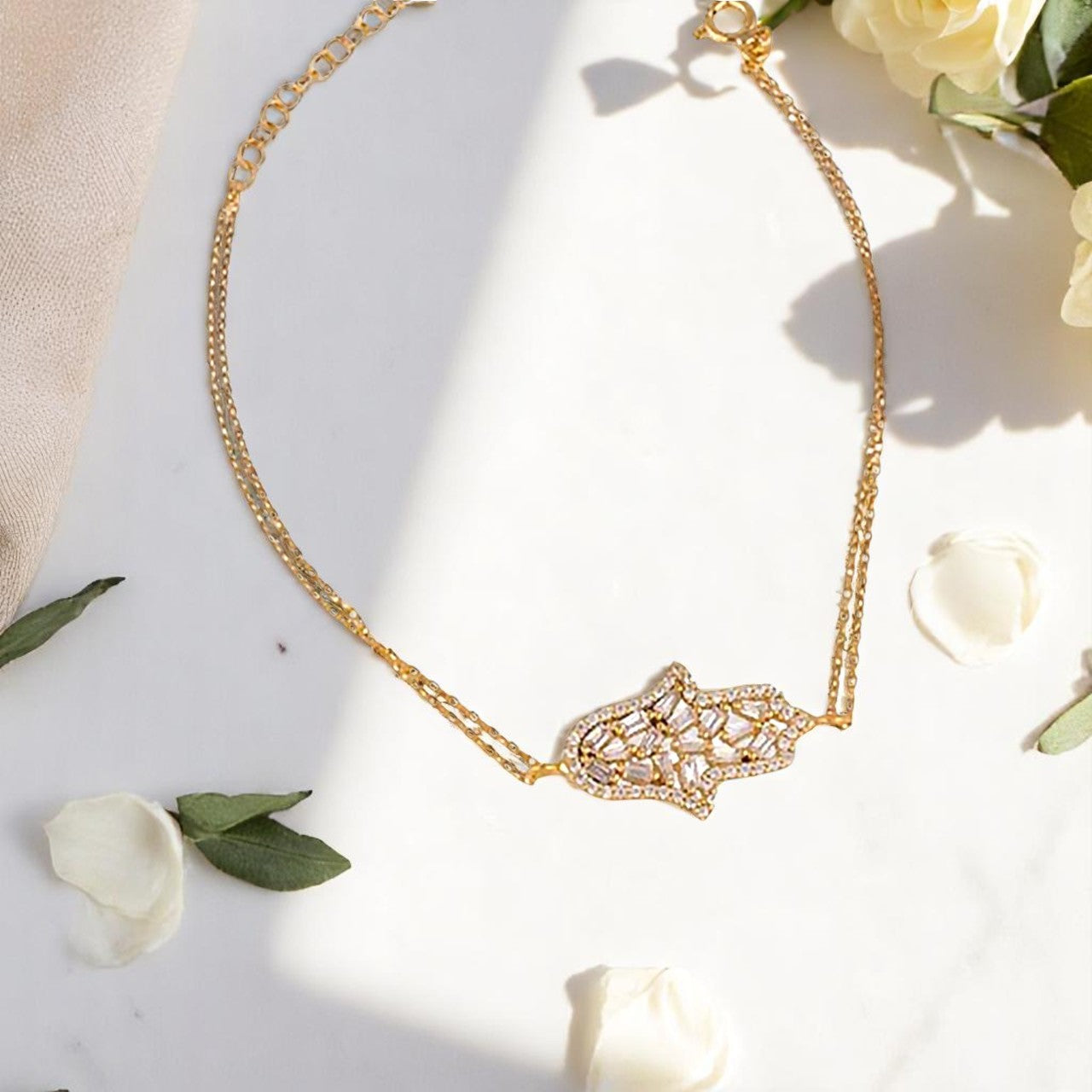Baguette Zircon Hamsa Bracelet