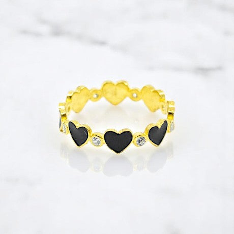 Black Heart To Heart Ring With CZ Diamonds