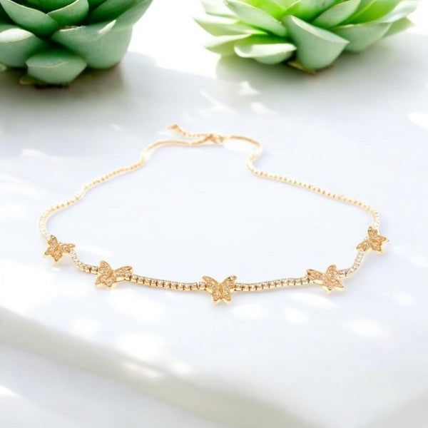 5 Diamond Butterfly with Diamond Chain Necklace