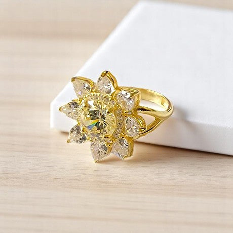 Cz Heart Gold Plated Silver Ring