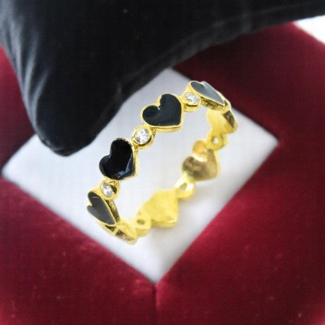 Black Heart To Heart Ring With CZ Diamonds