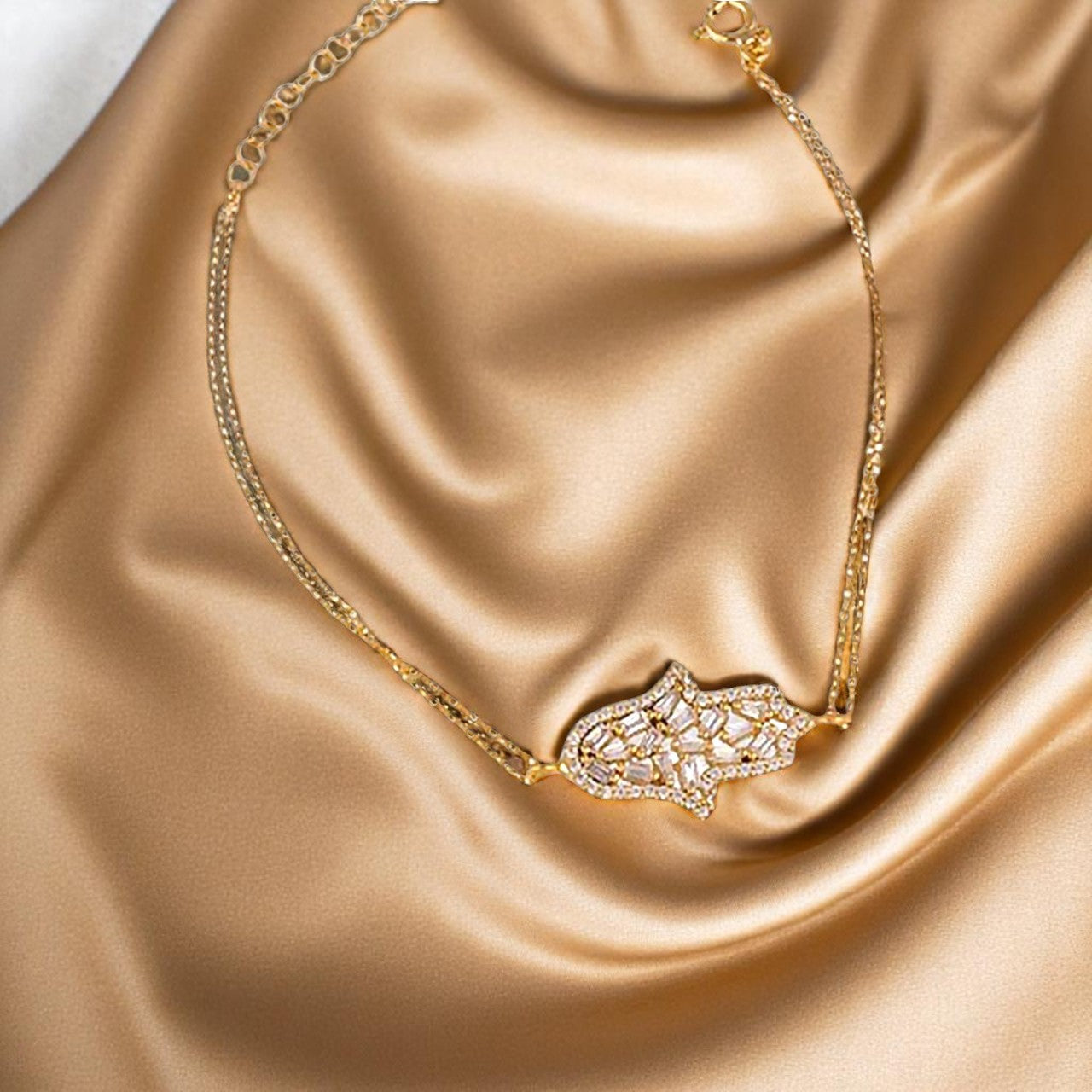 Baguette Zircon Hamsa Bracelet