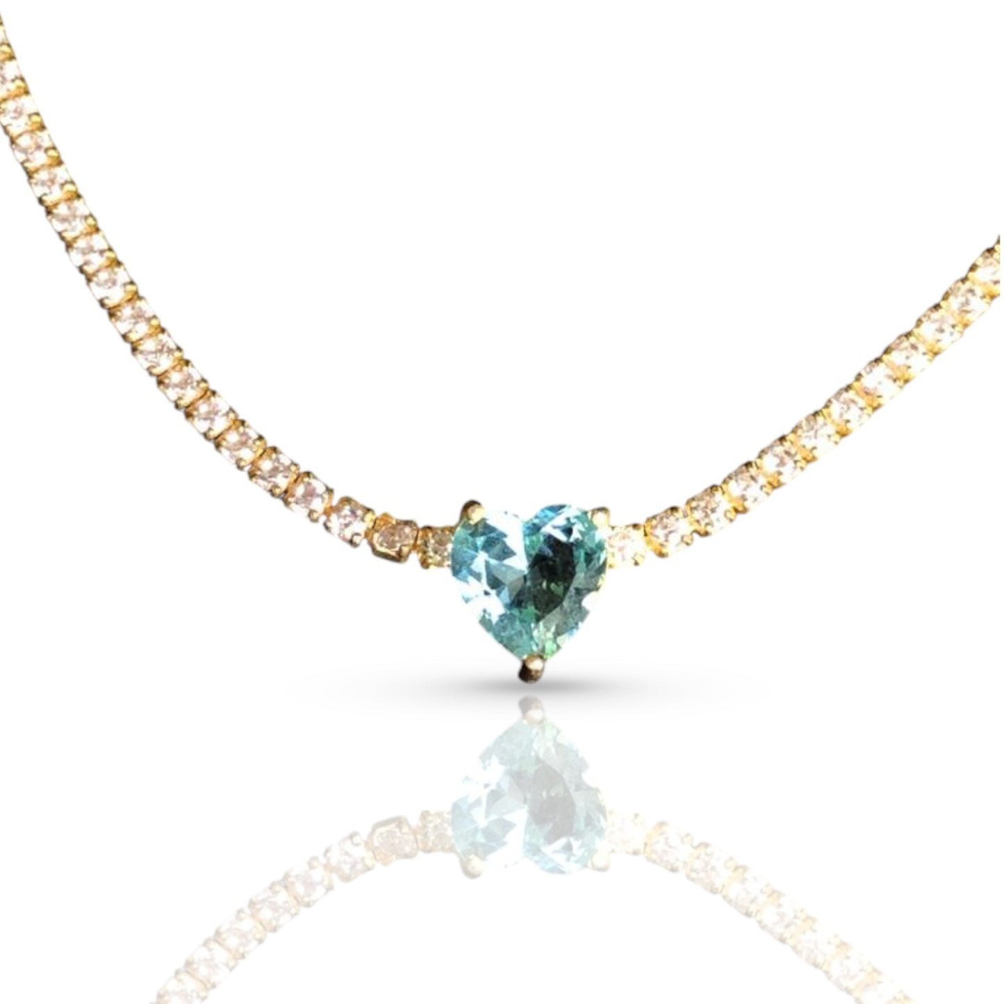 Blue Heart with Zircon Chain Choker Necklace