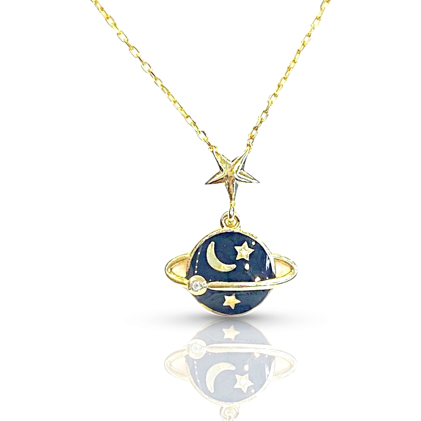Blue Enamel Saturn Necklace