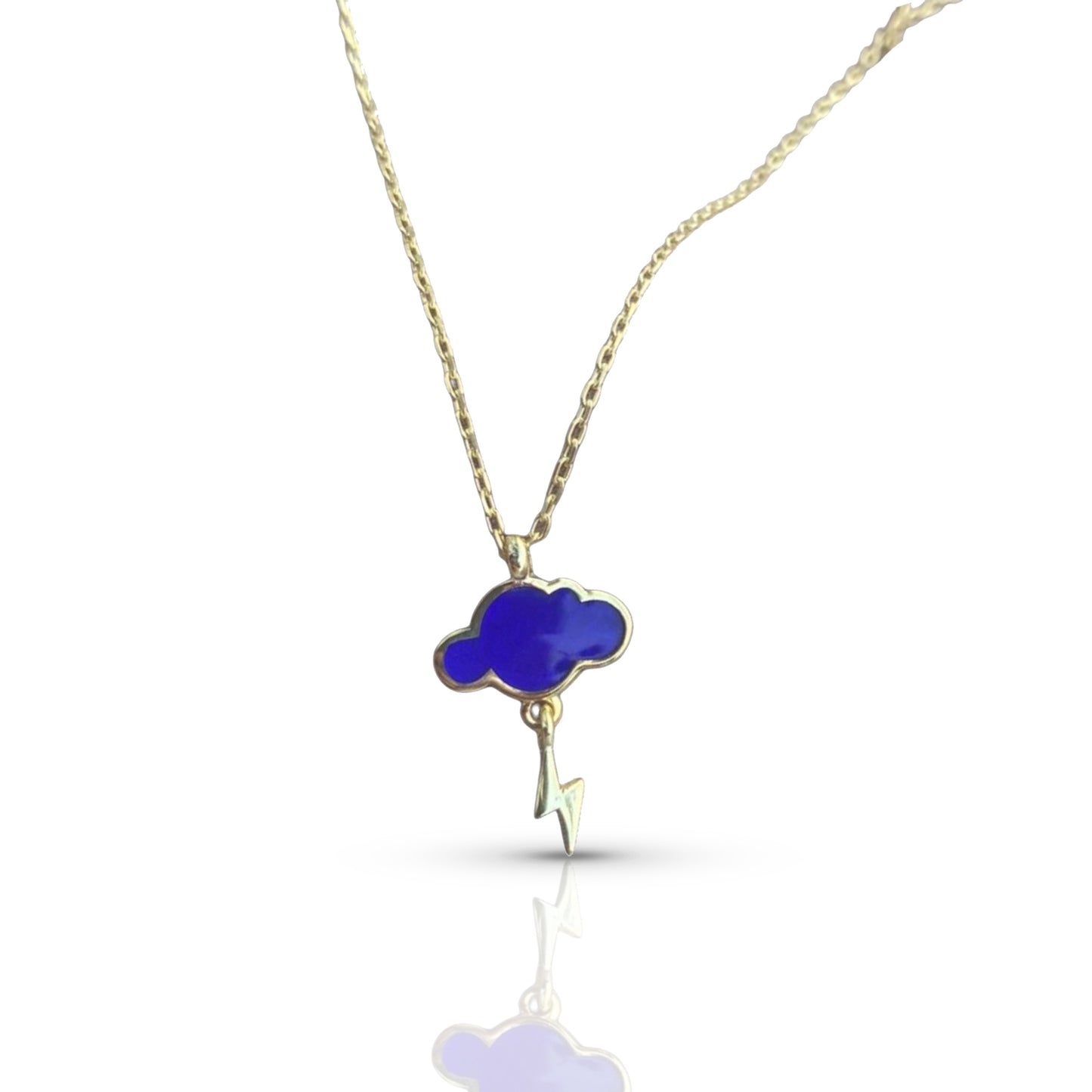 Blue Enamel Cloud and thunder Storm Necklace