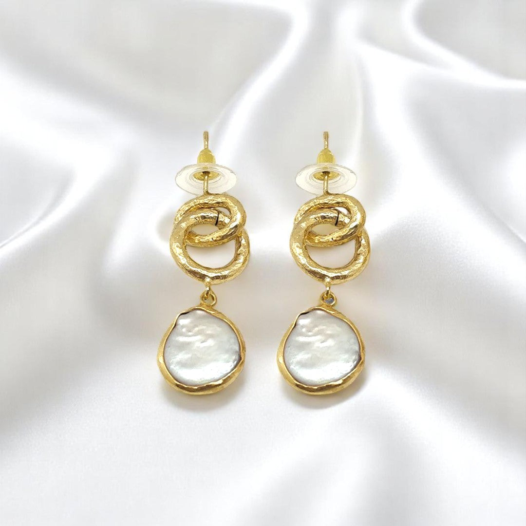 Aurora Fancy Chain Pearl Gold Earrings