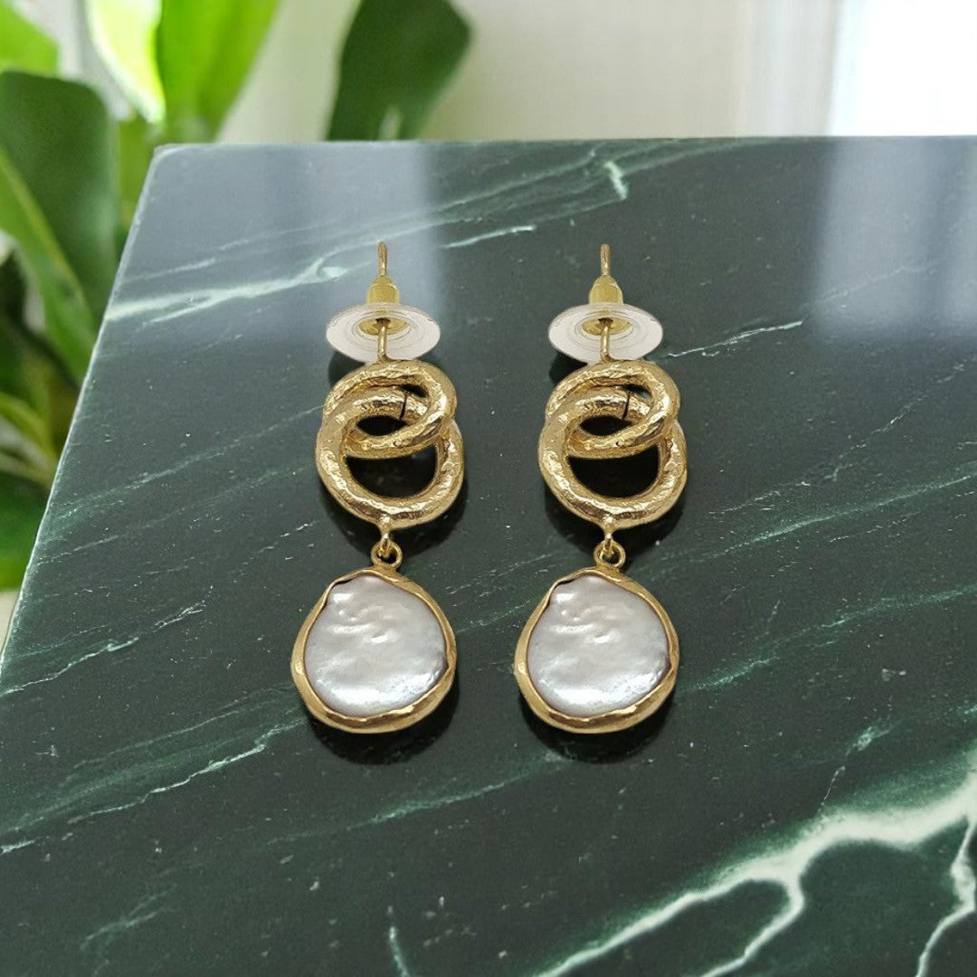 Aurora Fancy Chain Pearl Gold Earrings