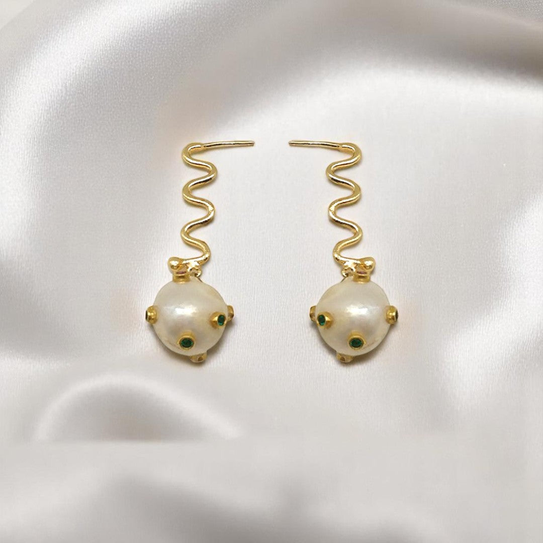 Aurora Fancy Pearl Ball Gold Earrings