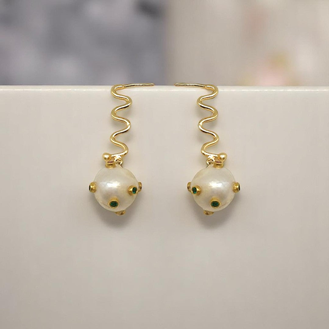 Aurora Fancy Pearl Ball Gold Earrings