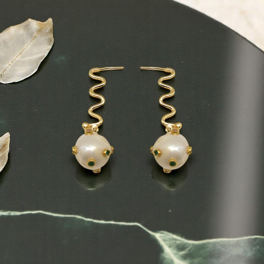 Aurora Fancy Pearl Ball Gold Earrings