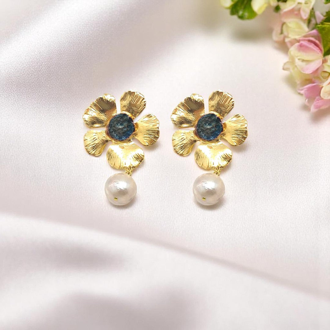 Aurora Fancy Large Flower Gold Earrings