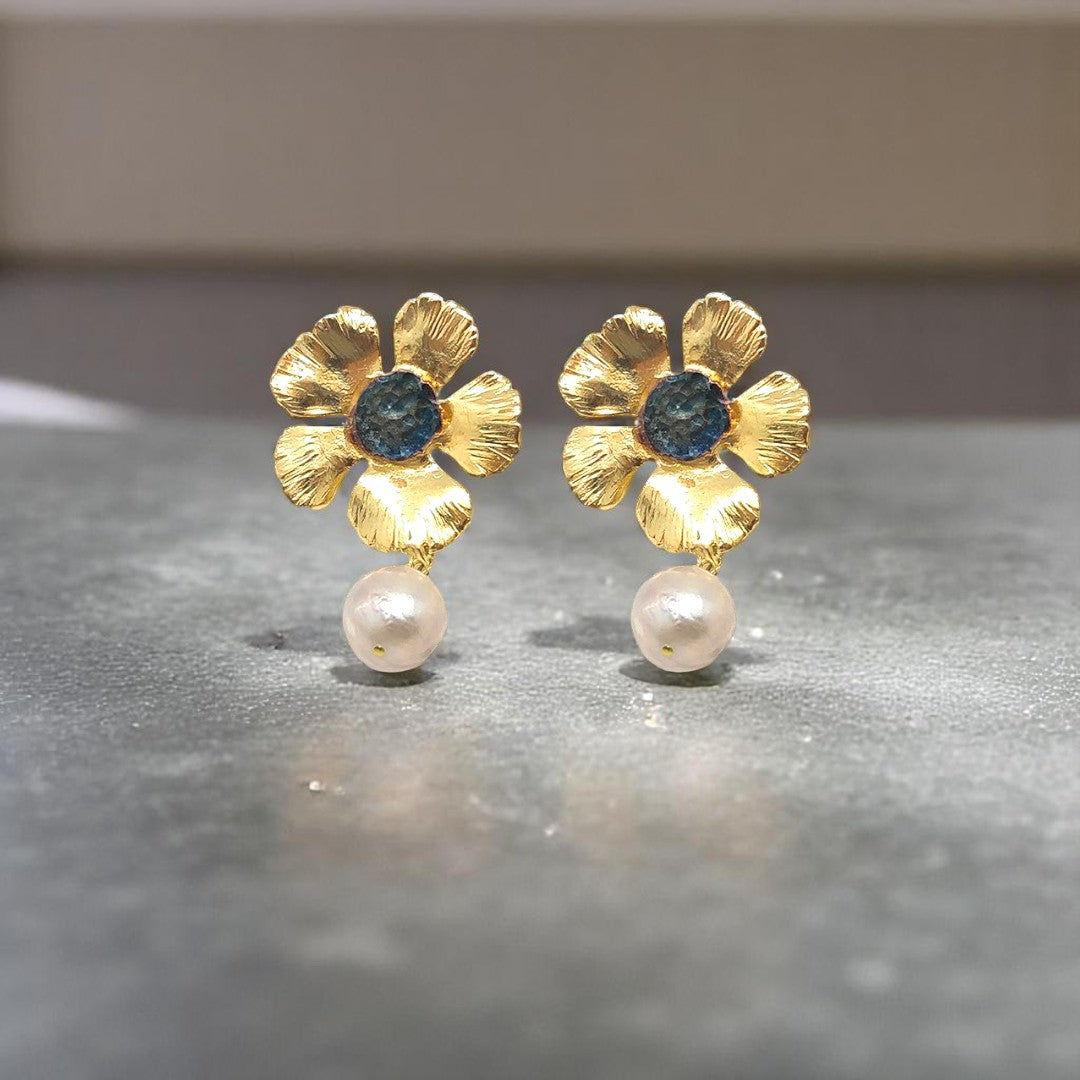 Aurora Fancy Large Flower Gold Earrings