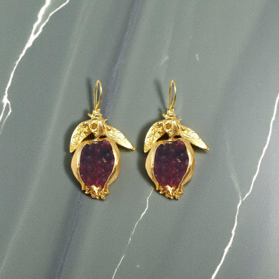 Aurora Fancy Pomegranate Gold Earrings