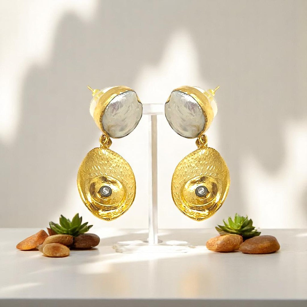 Aurora Fancy Pearl Oval Gold Earrings
