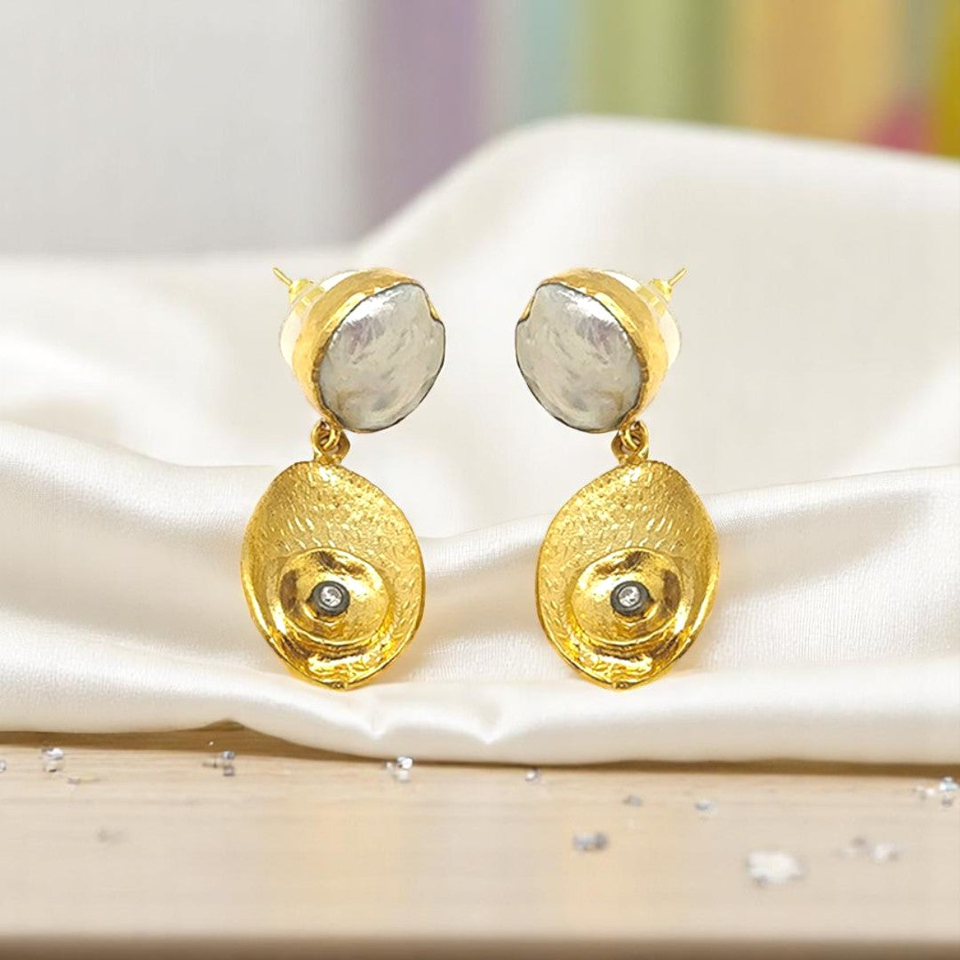 Aurora Fancy Pearl Oval Gold Earrings