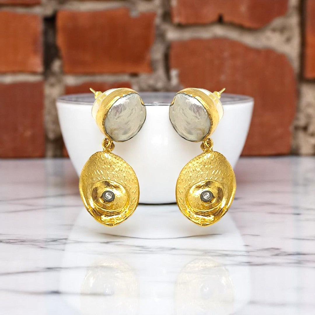 Aurora Fancy Pearl Oval Gold Earrings