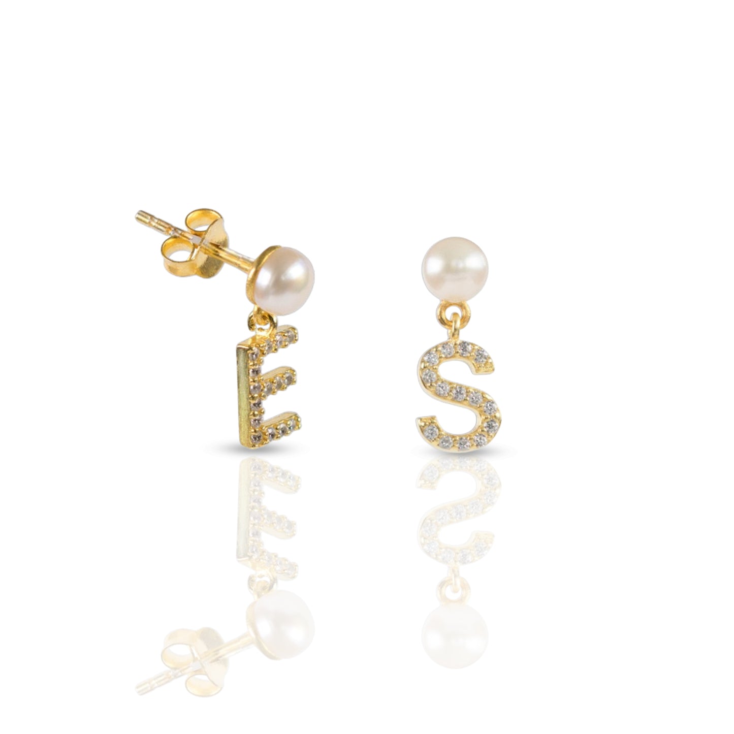 Personalized Diamond Initial Pearl Earring