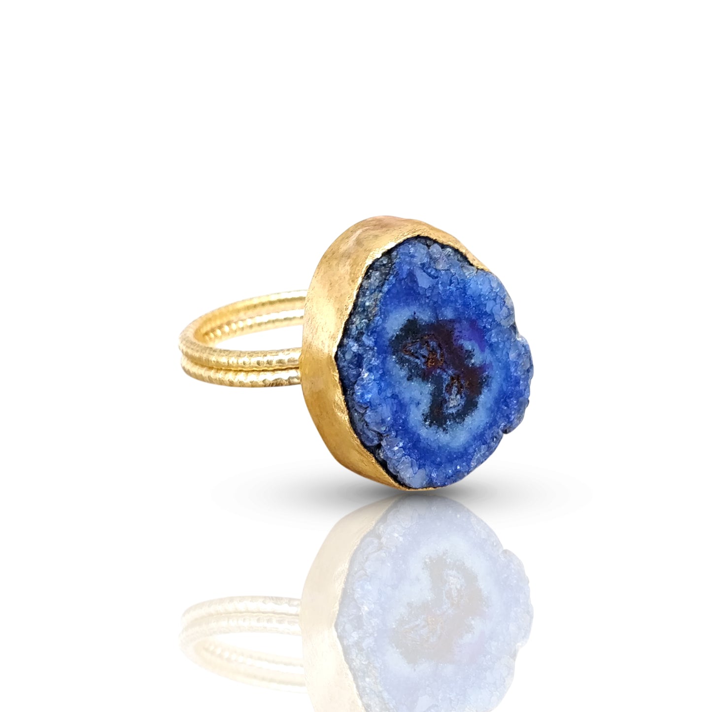 Blue Druzy Agate Gold Ring