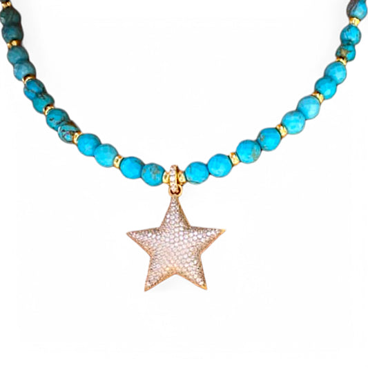 Celestial Star Turquoise  Beaded Necklace
