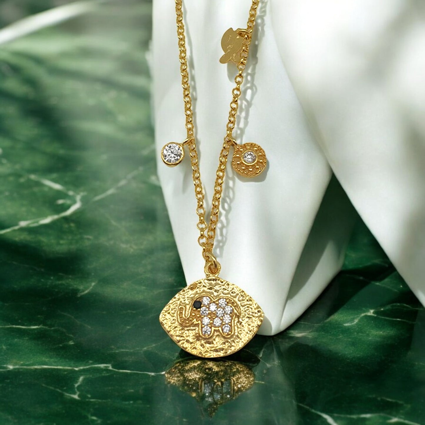 Dainty Diamond Elephant Charm Necklace